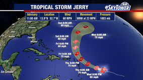 Tropical Storm Jerry continues to strengthen, other disturbance forms