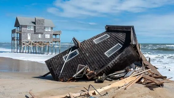 Photos: Massive debris piles along Outer Banks after 9 homes crumble from rough surf