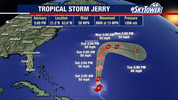 Jerry no longer expected to become hurricane as it soaks Leeward Islands