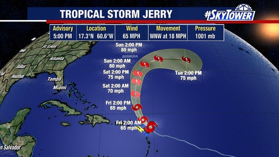 Tropical Storm Jerry expected to strengthen as it swirls past Leeward Islands