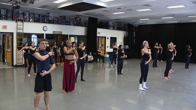 Hillsborough College dancers sharing their space with visiting Orange Grove Dance this week