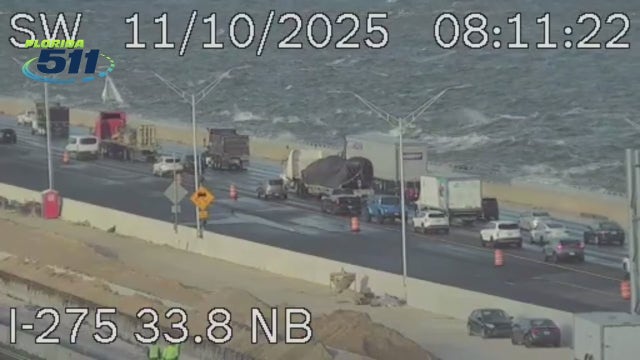 Waves crashing over Howard Frankland seawall