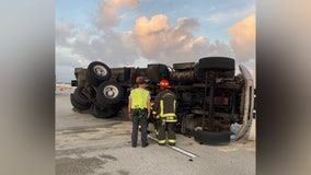 Garbage truck flips on side on Bayside Bridge in Clearwater, southbound lanes closed