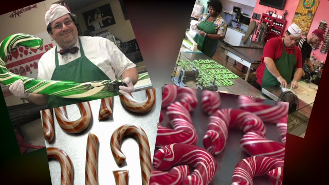 Florida candy shop crafts handmade candy canes for Christmas around the world