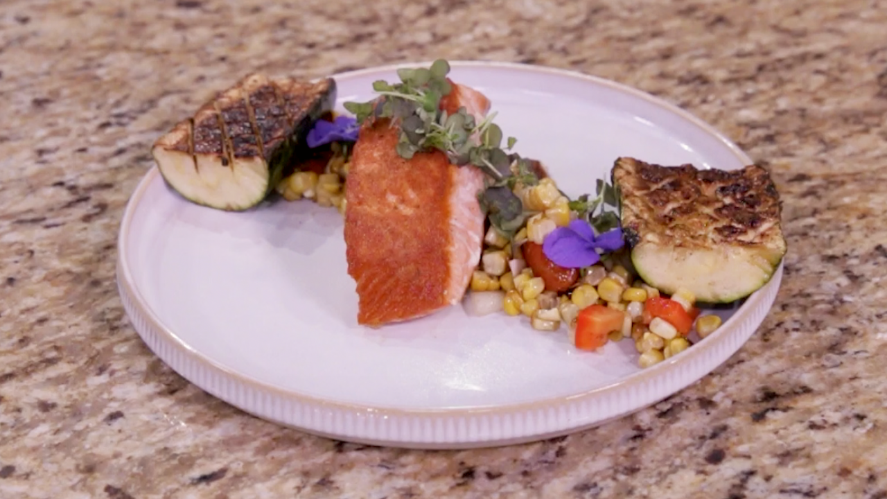 Dinner DeeAs recipe: Salmon, Succotash, and Squash