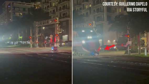 Caught on camera: Brightline train crushes delivery robot stuck on tracks in Miami