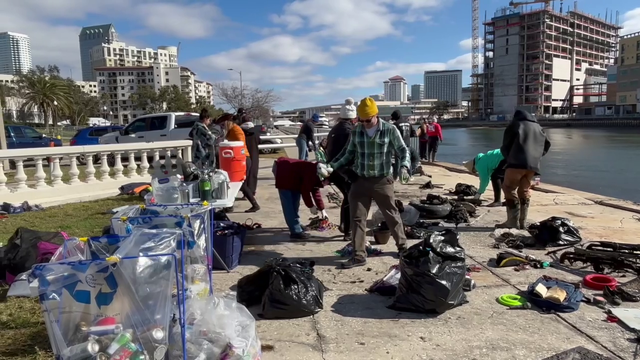 Gasparilla cleanup crews work on land and in waters, over 1,000 pounds of debris removed