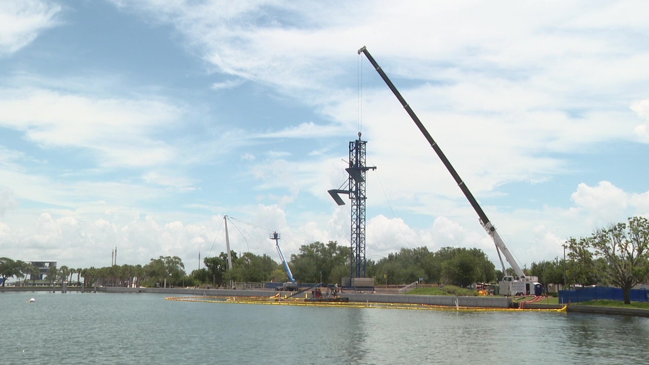 Massive 103-foot dive tower installed on St. Pete Pier ahead of Red Bull Cliff Diving World Series