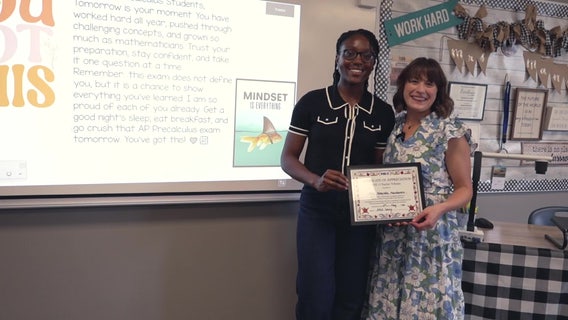 FOX 13 Teacher Tribute: College freshman flies home to surprise former instructor in Palm Harbor