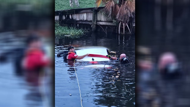 Clearwater pond crash: Officers smash window to rescue driver
