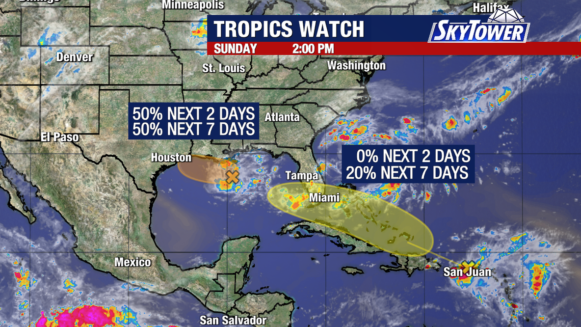 Watching 2 areas of development in Gulf, Caribbean