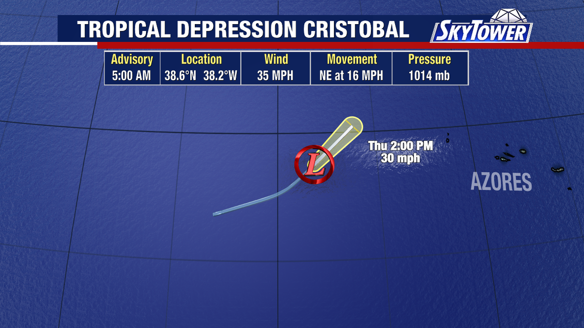 Tropical Depression Cristobal expected to dissipate Thursday