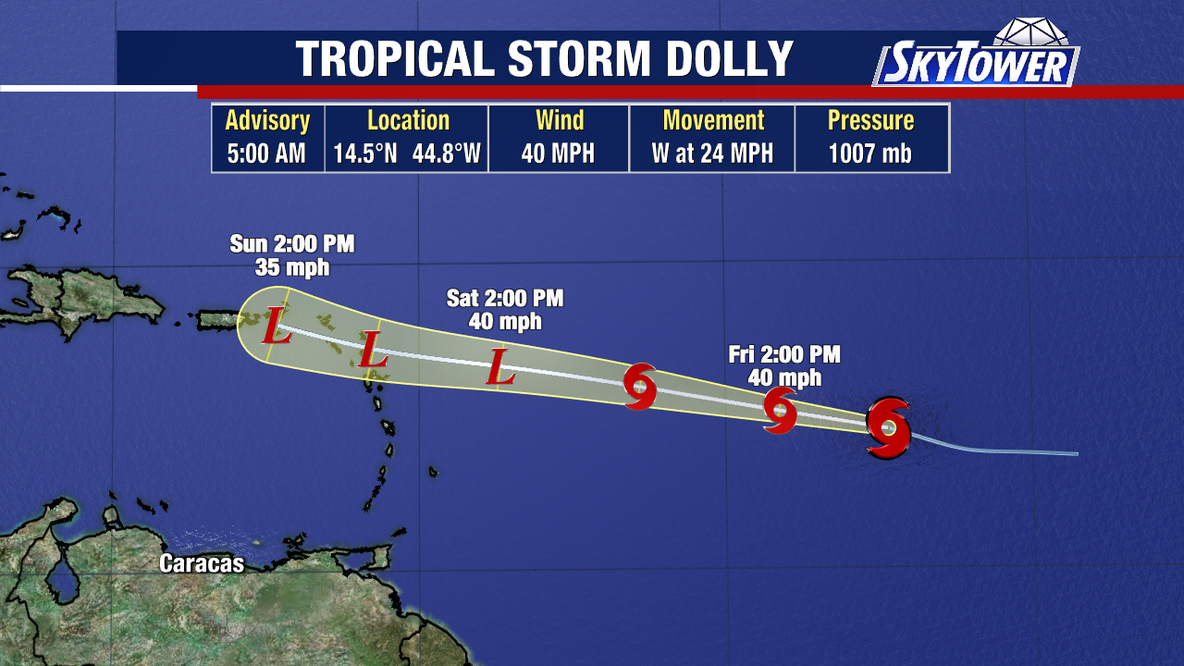 Tropical Storm Dolly struggles to organize, 4th storm of the season