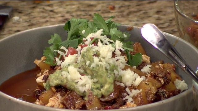 Mexican chorizo & roasted potato hash with Oaxaca cheese & salsa roja recipe