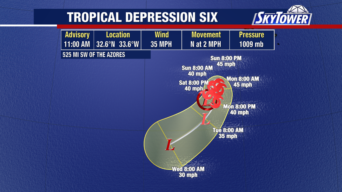 Tropical Depression Six expected to become Tropical Storm Fay