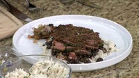 Carne asada recipe with coconut jasmine rice and black beans