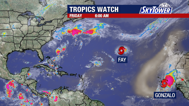 Tropical Storm Gonzalo forms off Africa as Fay spins in Atlantic and Pacific stays active