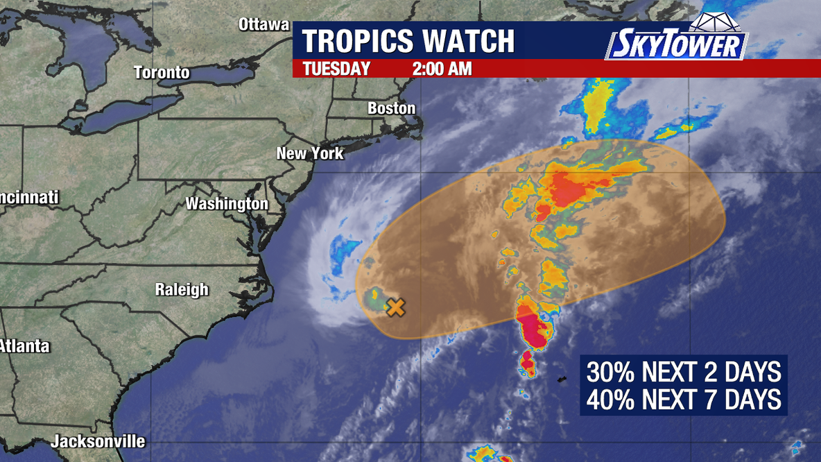 Tropical development chance grows for low pressure off Carolinas