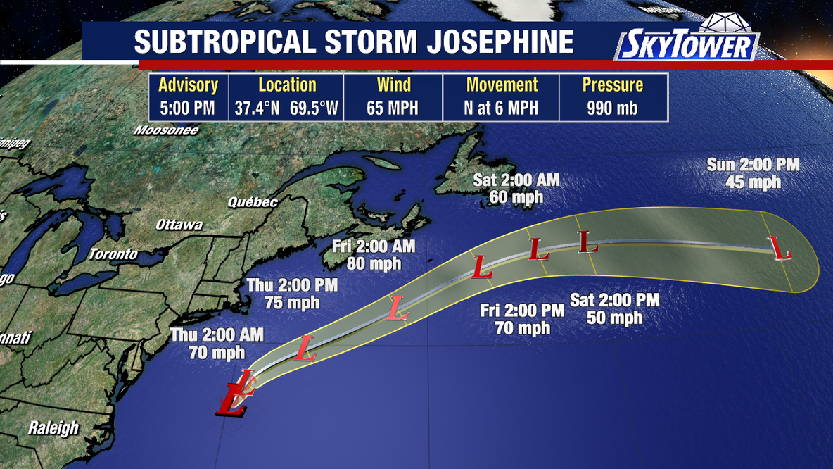 Subtropical Storm Josephine forms off East Coast before heading out to sea