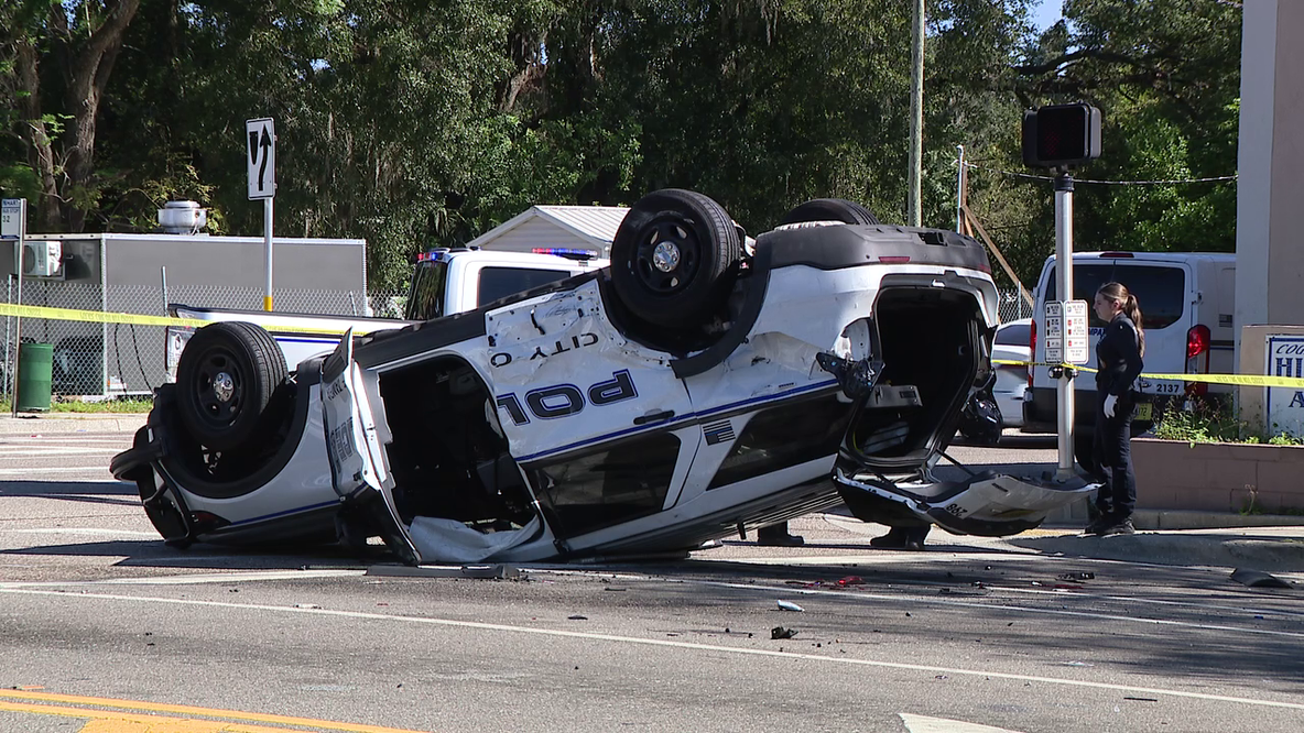 Tampa police crash: Cruiser overturns after colliding with a HART bus