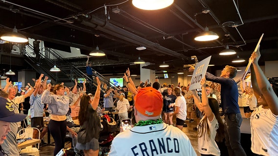 Fans pack Tropicana Field for postseason watch party as Rays advance to ALCS