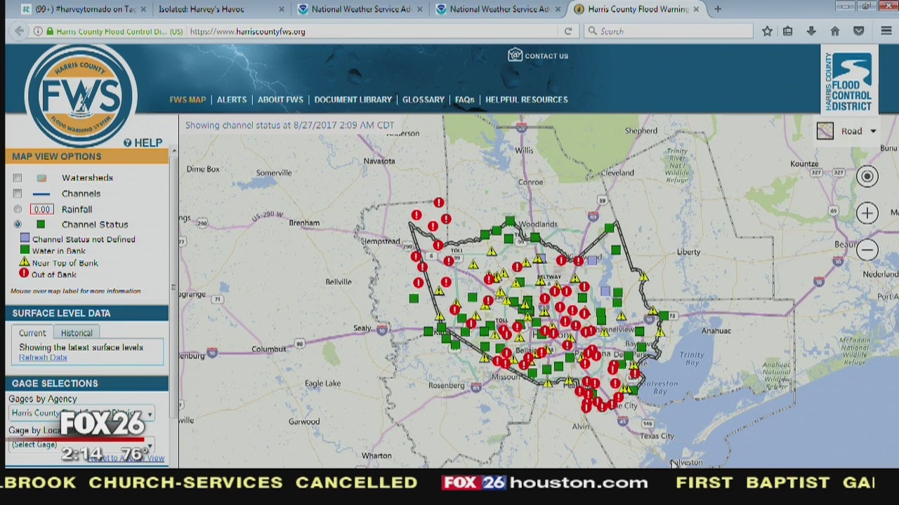 Flood Warning Interactive map for Harris county