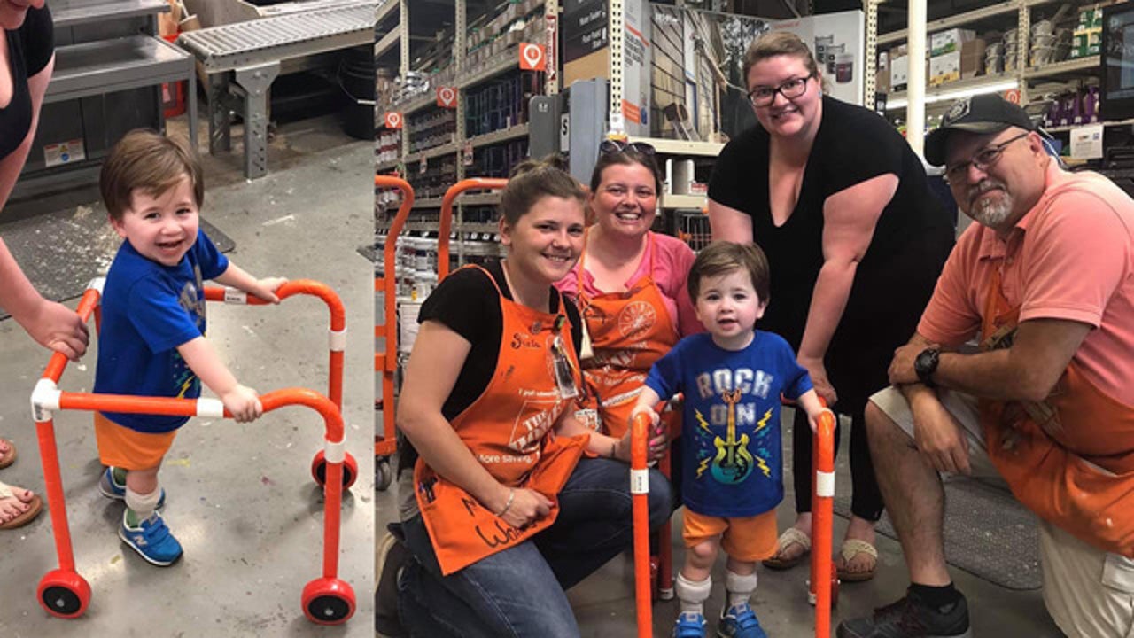  Home Depot employees  build walker for boy with hypotonia