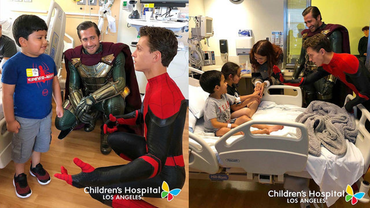 Spider-Man cast Tom Holland, Zendaya, Jake Gyllenhaal surprise sick kids at Children's  Hospital LA
