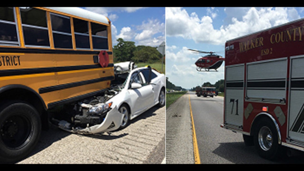 Car crashes into school bus near Huntsville