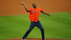 Hakeem Olajuwon throws out first pitch in Game 6 of World Series