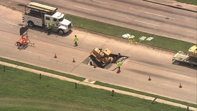 Road collapses in southwest Houston, concrete breaker falls into sinkhole