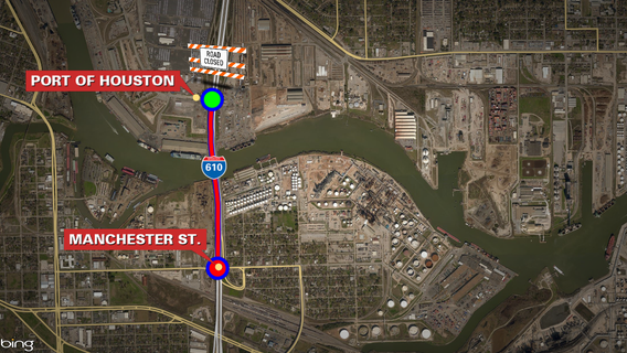 2 southbound lanes of 610 East Loop closed from Port of Houston to Manchester