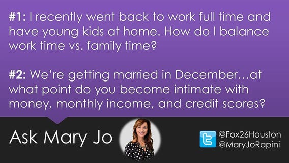 Work/parenting balance, marriage money talk