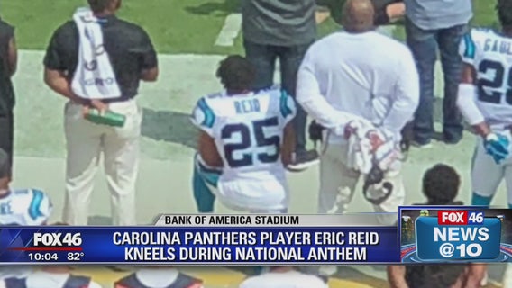 Eric Reid continues protest, kneels for anthem in first game with Carolina Panthers