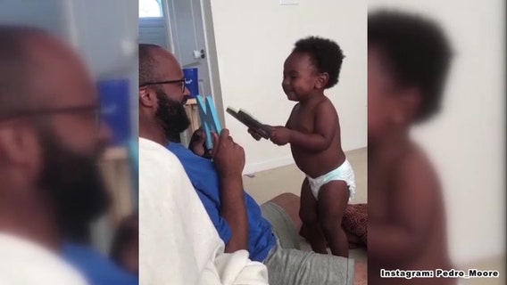 Toddler's infectious laugh during ABC's lesson with dad goes viral