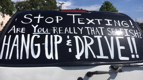 Clearwater police echo 'stop texting' message seen on driver's rear window