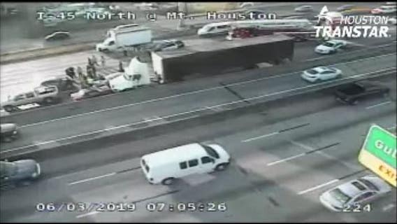 Multiple vehicles involved in crash on North Freeway at Mount Houston