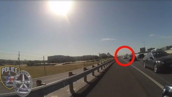 VIDEO: Irving officer nearly hit during traffic stop