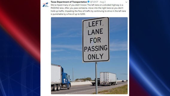 TxDOT: 'Left lane on a divided highway is a PASSING lane'