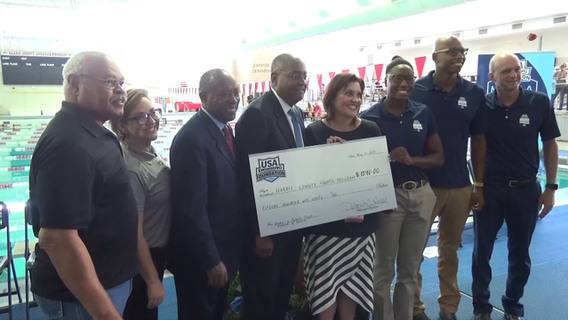 Olympic gold medal swimmers encourage Harris County families to learn to swim