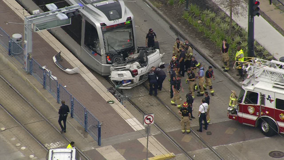 One dead after SUV crashes into METRO train in Downtown Houston