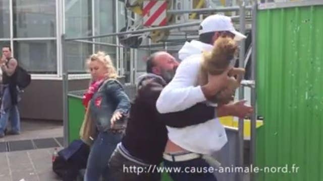 Internet fired up over video showing homeless man having puppy ripped away by activists