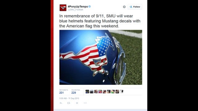 SMU will wear Mustang decals with the American Flags to honor 9/11