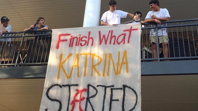 Univ. of Alabama condemns fan sign mocking Hurricane Katrina