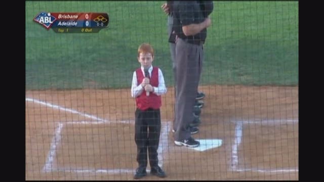 VIDEO: Young boy gets case of hiccups while singing Australia's national anthem