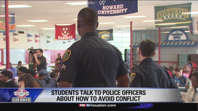 Houston high school students speak with officers about avoiding conflict