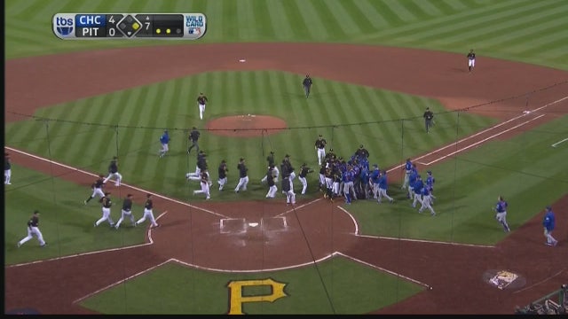 WATCH: Benches clear after Arrieta hit by pitch