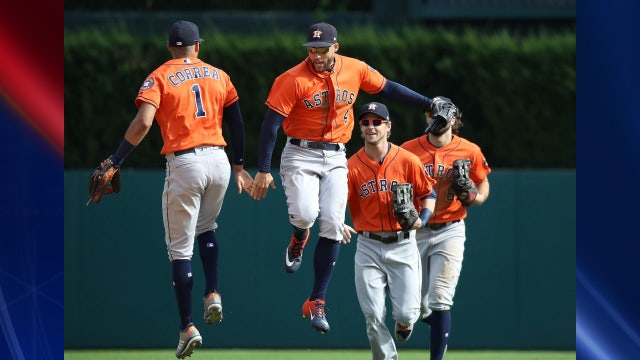 Fans cheer the Houston Astros at Houston City Hall