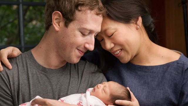 Facebook CEO, now a father, will give away most of his money