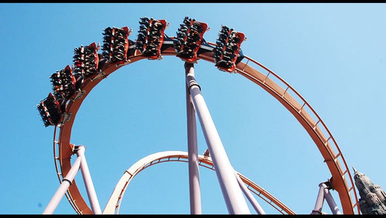 Bird stops roller coaster leaves riders hanging upside down